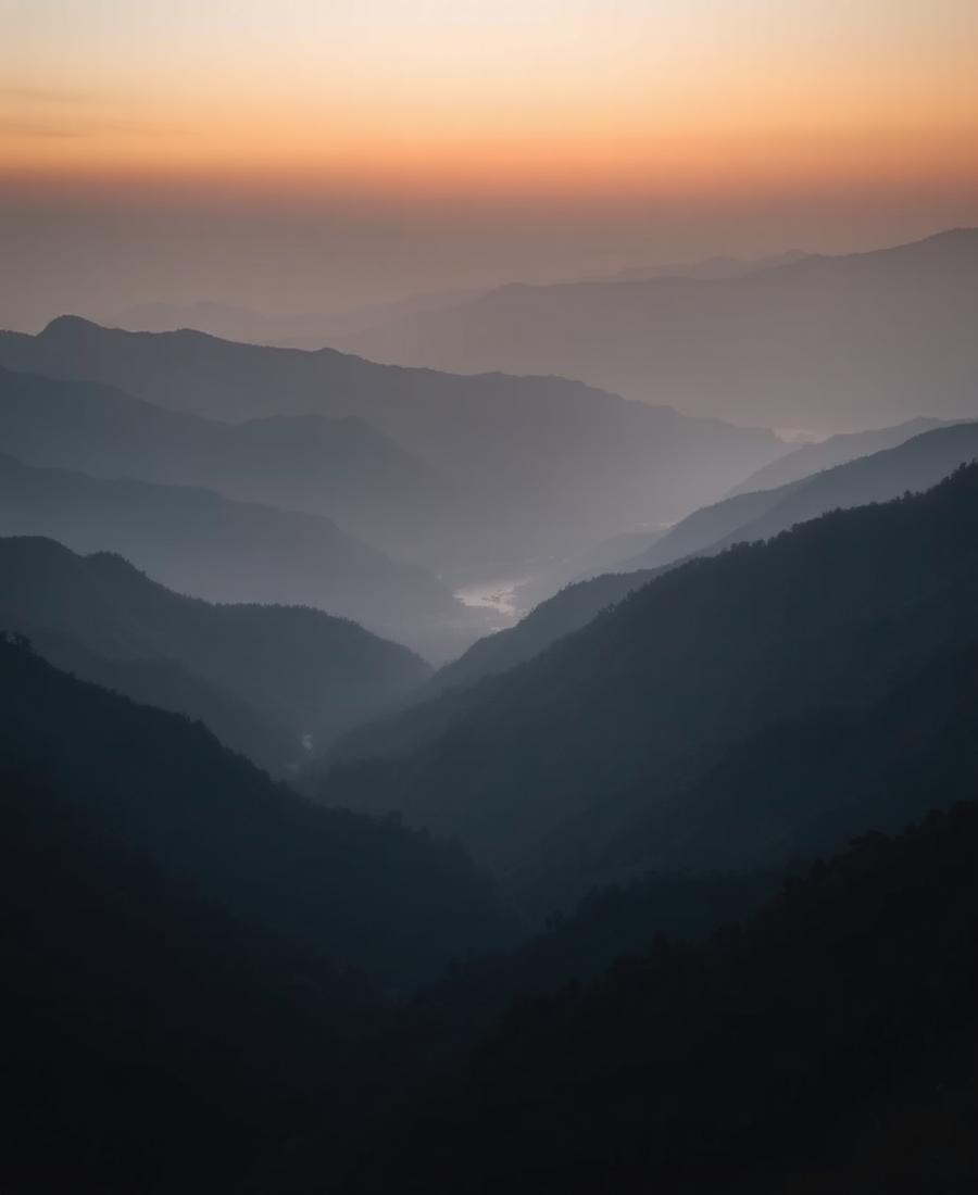 Misty layered mountain ridges at sunrise in Mexico
